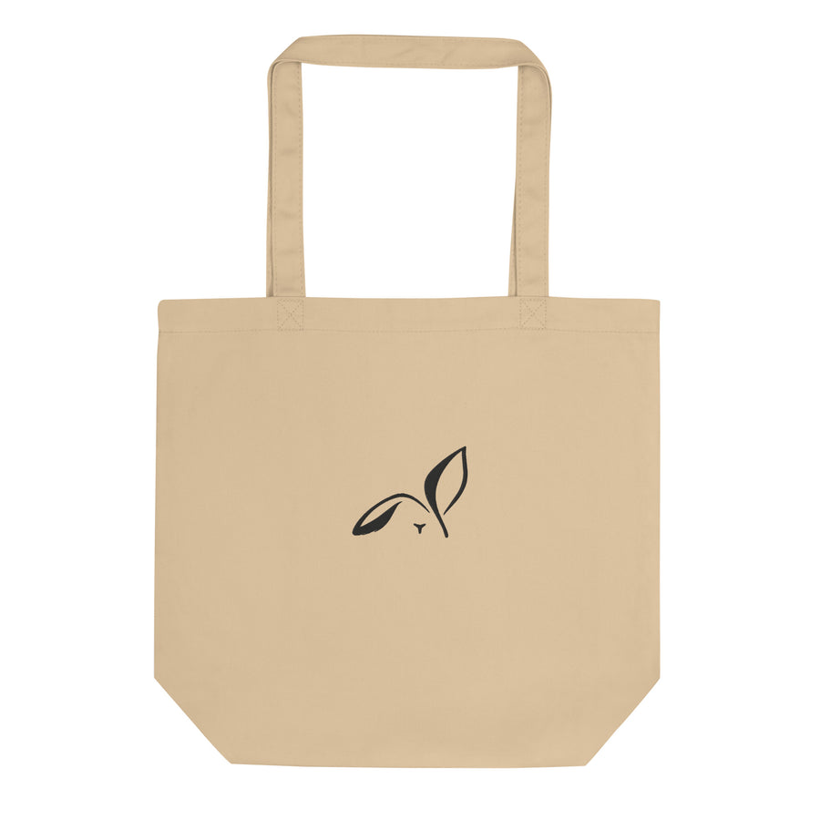 LOUPI GANG Everyday Organic Tote in Oyster — black embroidered front rabbit, digital product mockup