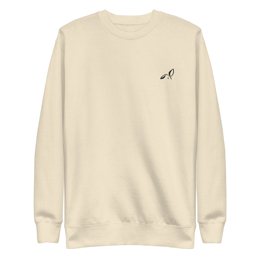 LOUPI GANG Signature Crewneck in Bone — front view with small black embroidered chest icon, supplier product mockup