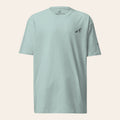 LOUPI GANG Fine Print Tee in Agave, front view, small black embroidered rabbit on the left chest.