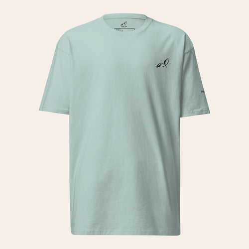 LOUPI GANG Fine Print Tee in Agave, front view, small black embroidered rabbit on the left chest.
