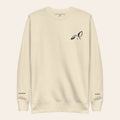 LOUPI GANG Morning Edition Crew in Bone, front view, small black embroidered rabbit on the left chest and black embroidered text on both cuffs.