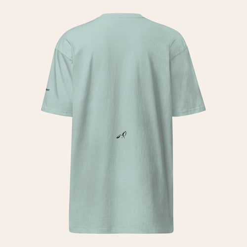 LOUPI GANG Fine Print Tee in Agave, back view, a small black rabbit printed low on the back.