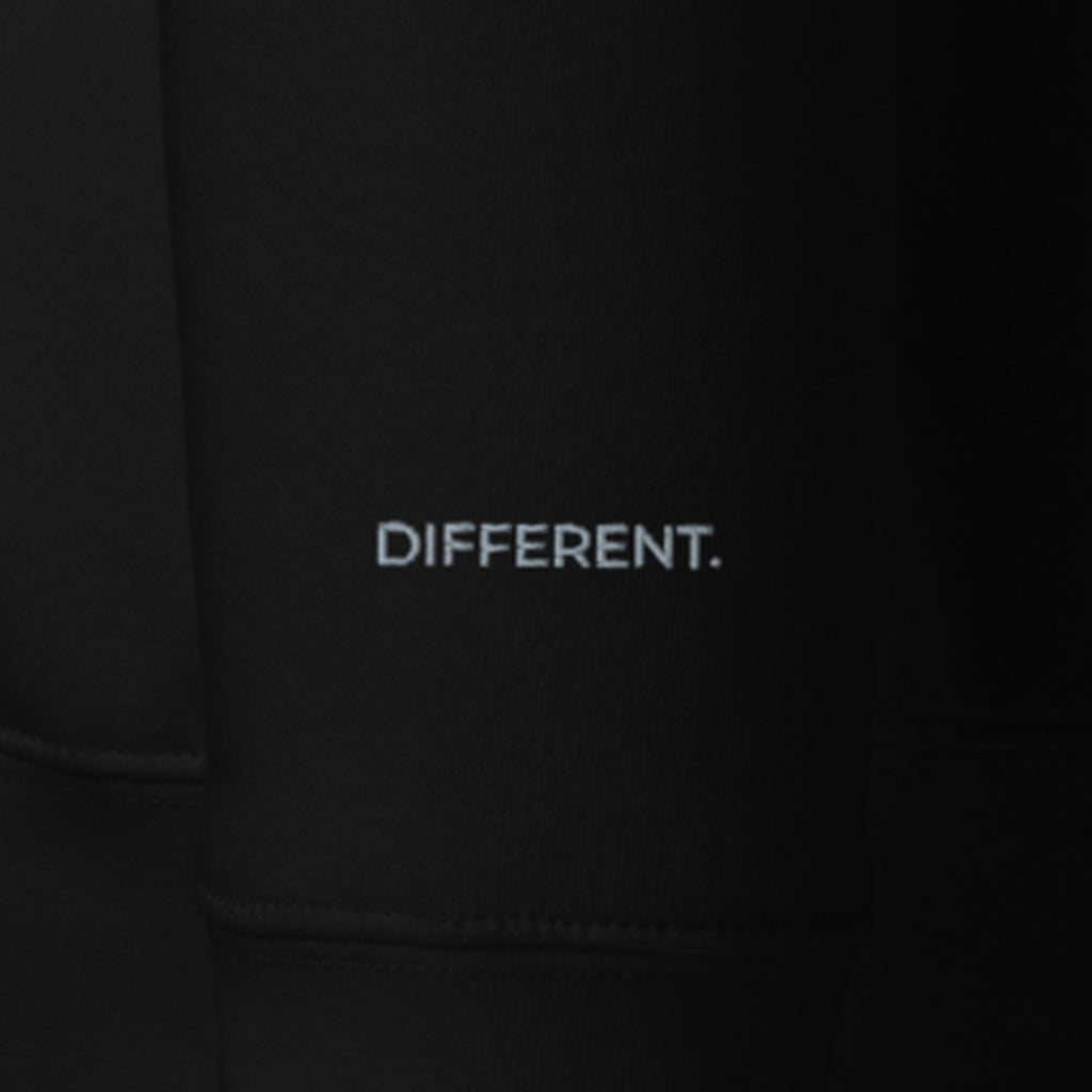 LOUPI GANG Afterhours Crew in Black, right cuff with DIFFERENT. embroidered in grey thread