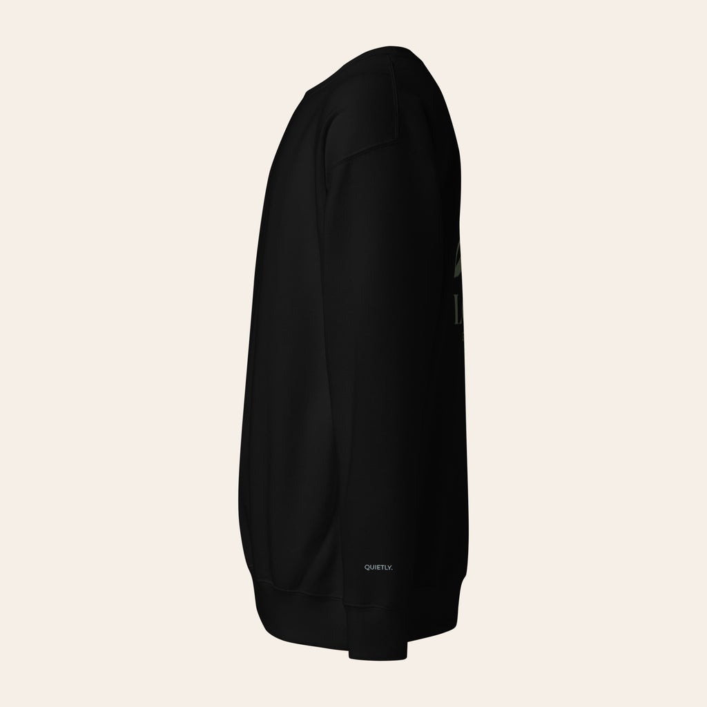 LOUPI GANG Afterhours Crew in Black, side view showing the embroidered left cuff
