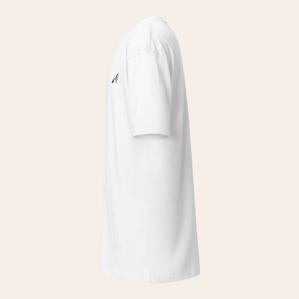 LOUPI GANG Signature Embroidered Tee in White, left side view showing the regular heavyweight fit.