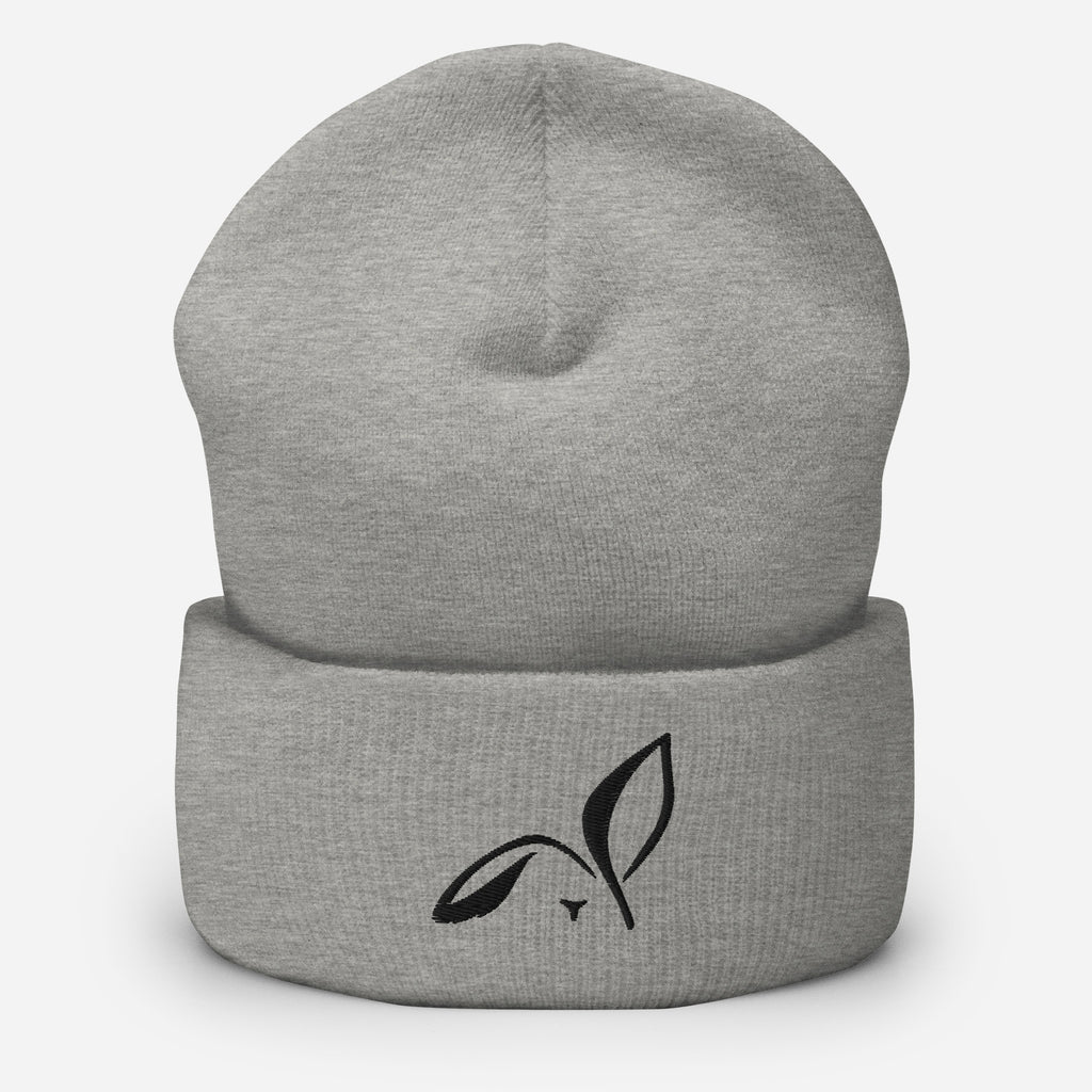 LOUPI GANG Icon Beanie in Heather Grey — black embroidered rabbit on cuff, digital product mockup