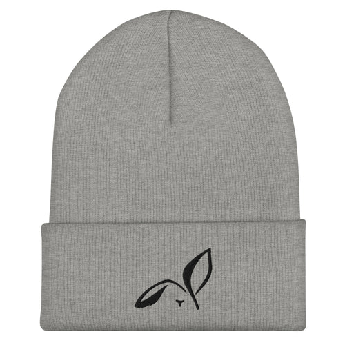 LOUPI GANG Icon Beanie in Heather Grey — black embroidered rabbit on cuff, digital product mockup