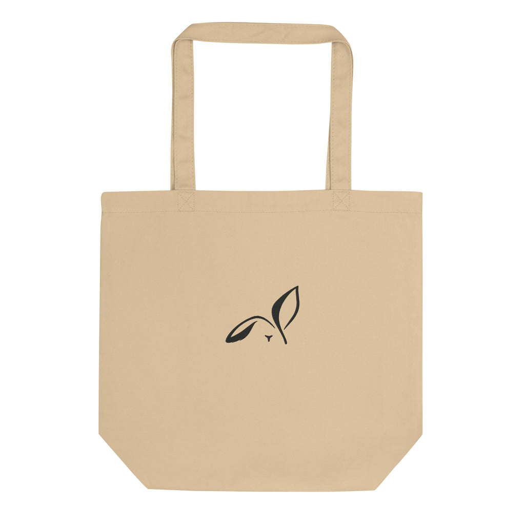 LOUPI GANG Everyday Organic Tote in Oyster — black embroidered front rabbit, digital product mockup