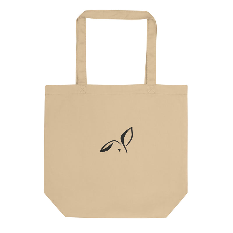 LOUPI GANG Everyday Organic Tote in Oyster — black embroidered front rabbit, digital product mockup