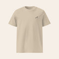 LOUPI GANG Essential Organic Tee in Desert Dust, flat front view, black printed rabbit on the left chest