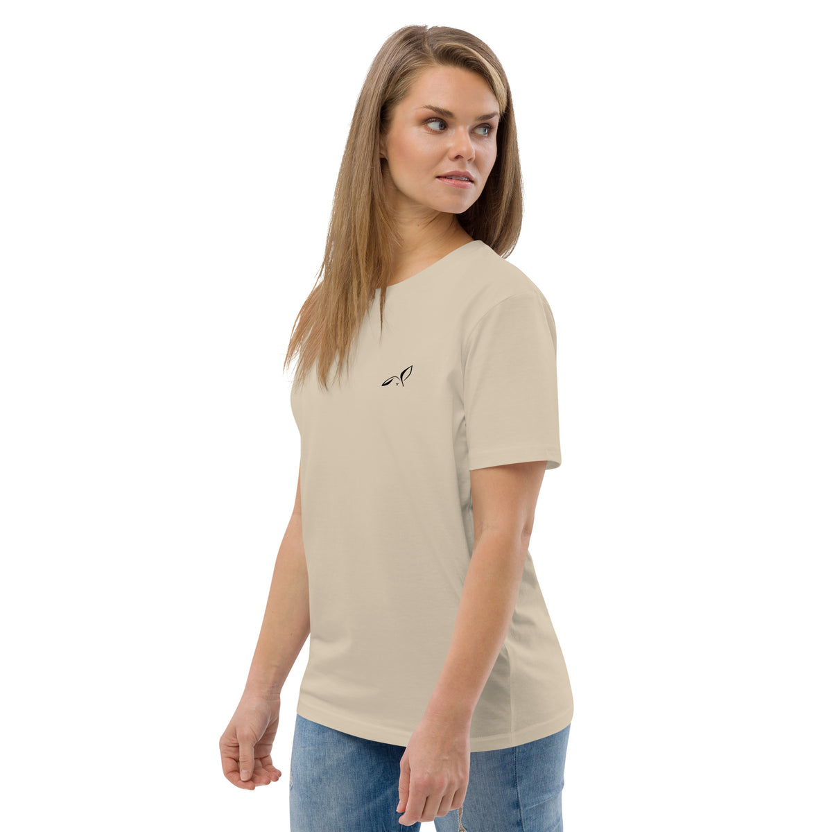 LOUPI GANG Essential Organic Tee in Desert Dust — left front view mockup