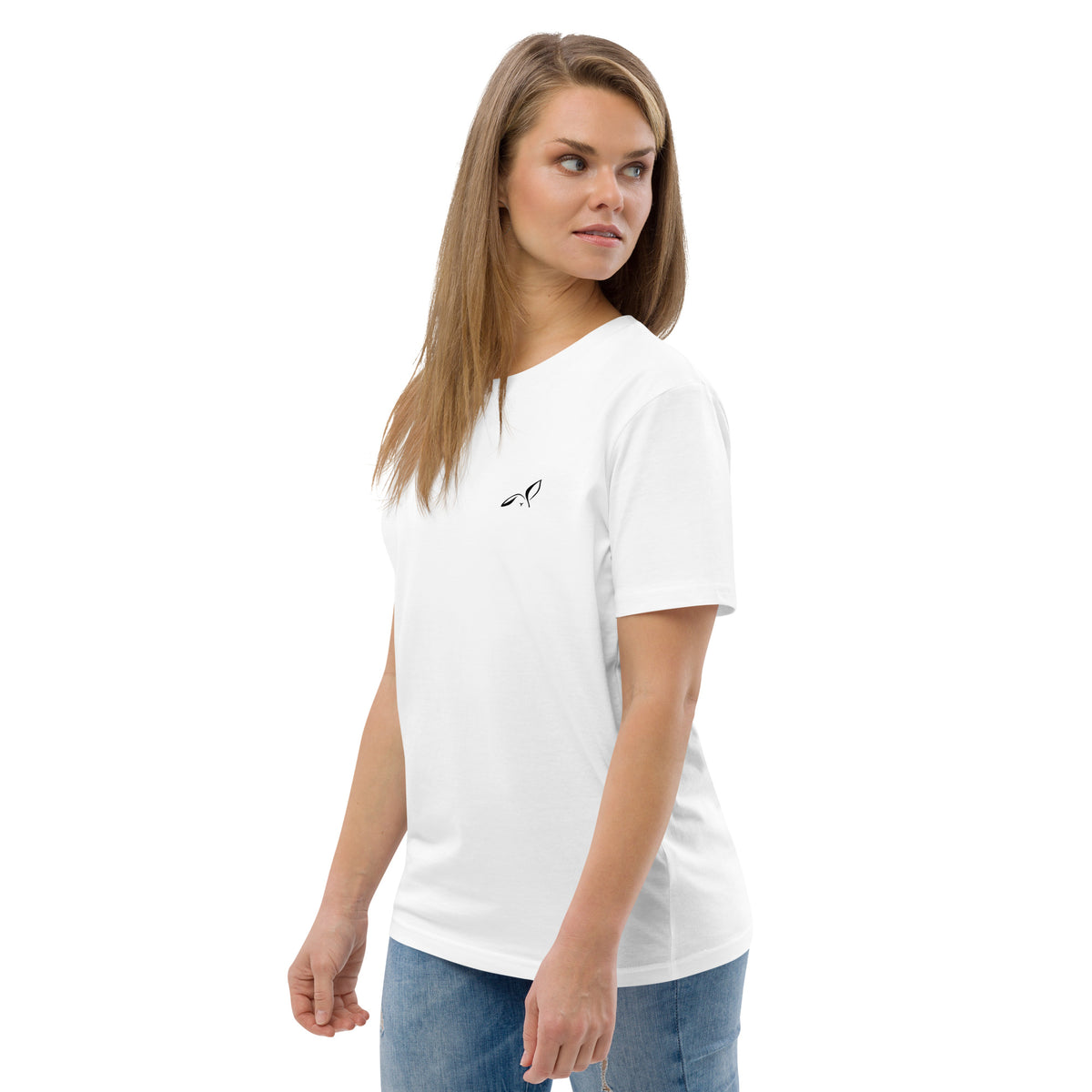 LOUPI GANG Essential Organic Tee in White — left front view mockup