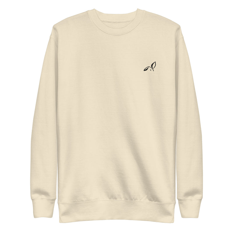 LOUPI GANG Signature Crewneck in Bone — front view with small black embroidered chest icon, supplier product mockup